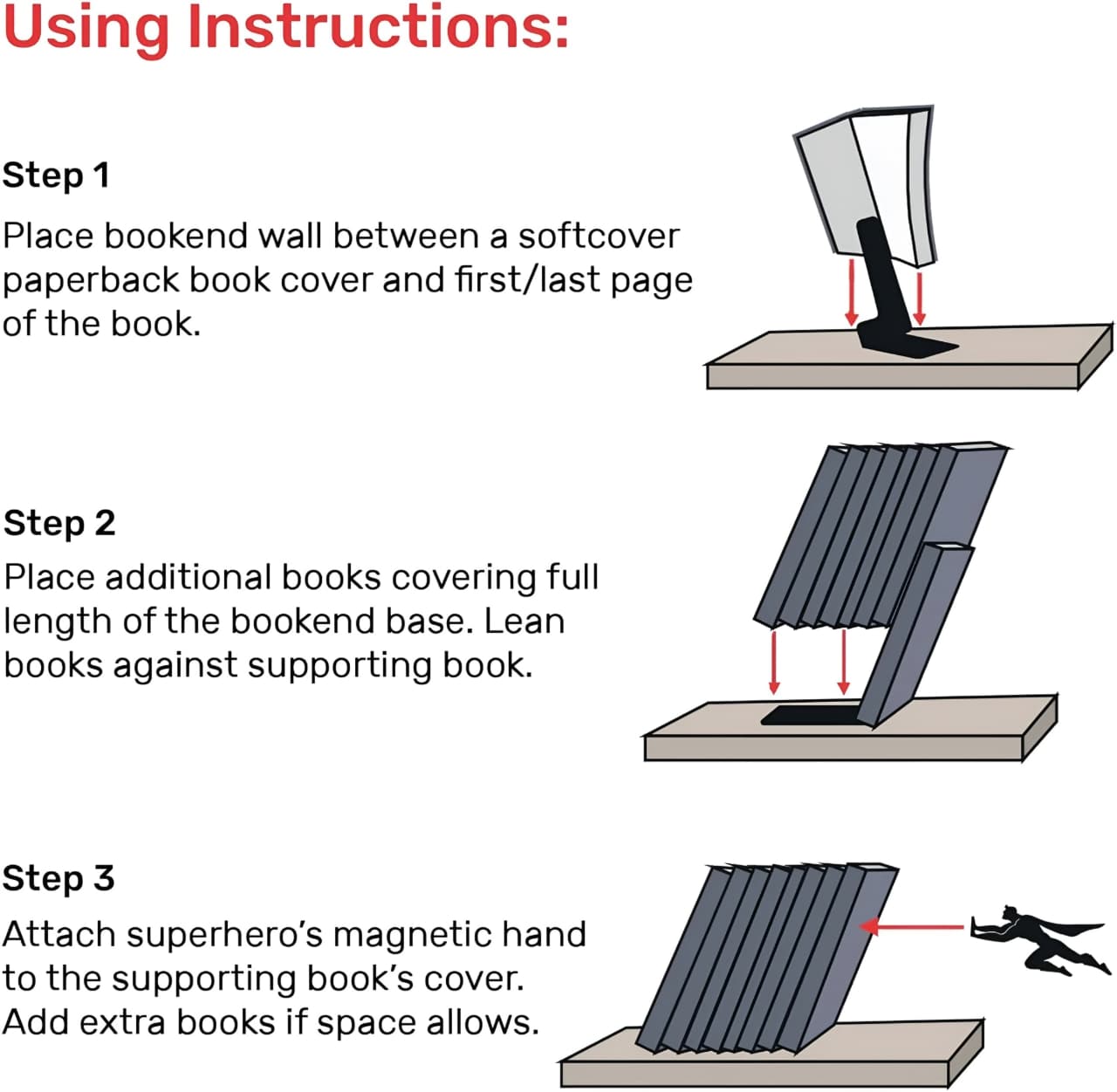 Heavy Duty Metal Hidden Bookends - Book & Hero